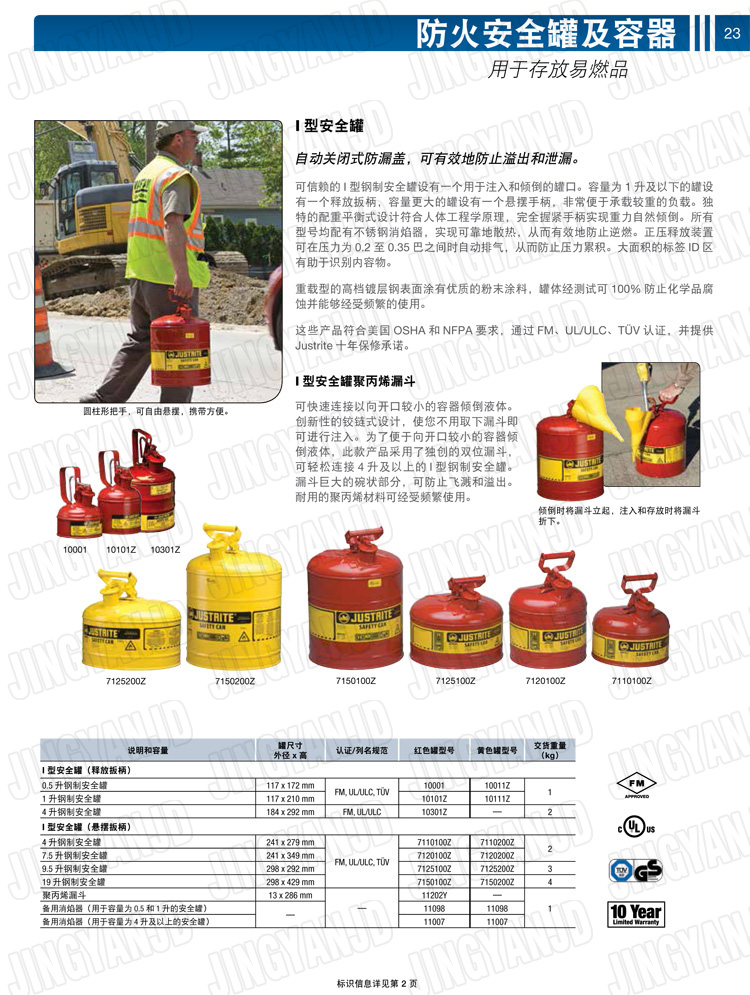 JUSTRITE，美國杰斯瑞特，justriteI型安全罐,柴油汽油存放罐，酒精松香水安全存儲罐，防火安全罐，防爆安全罐